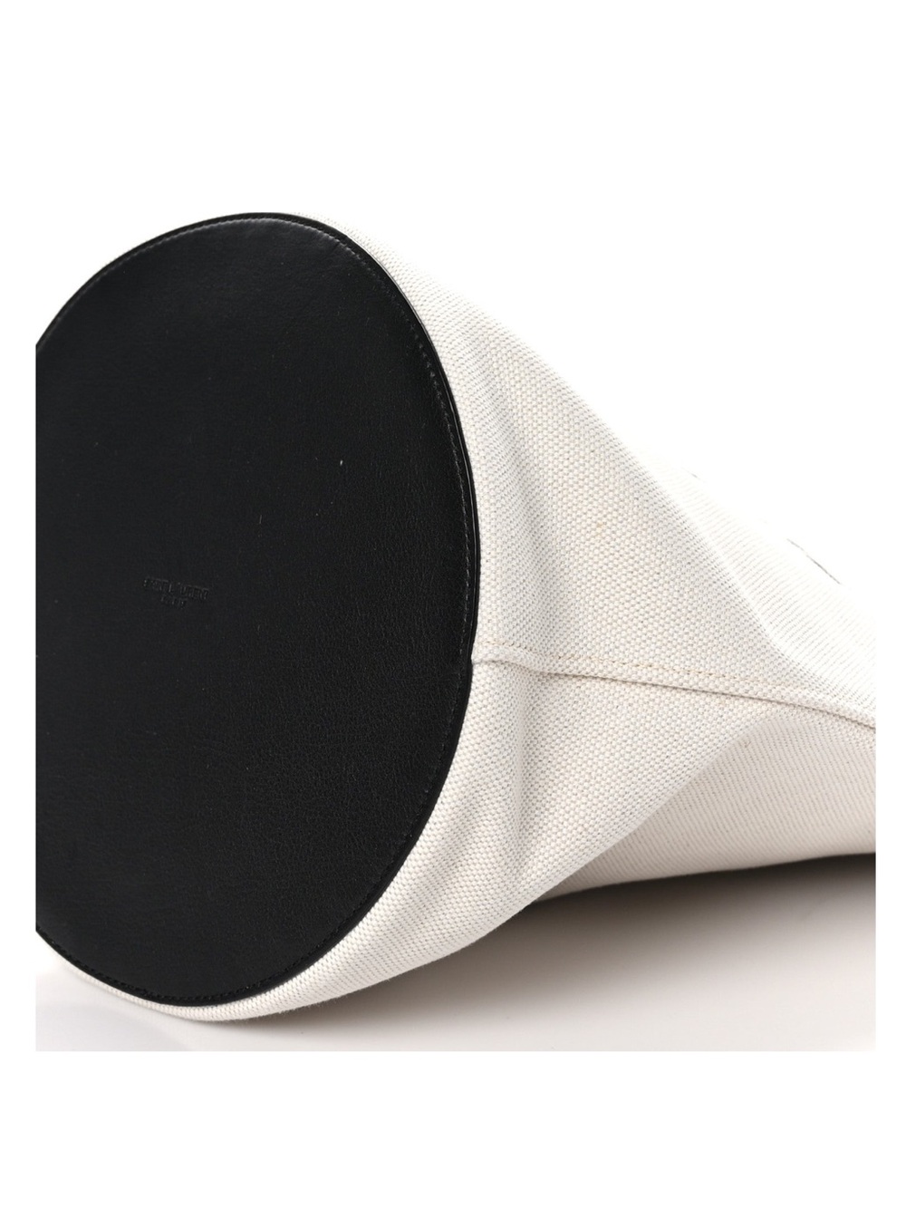 SAINT LAURENT RIVE GAUCHE CANVAS BUCKET BAG W/ LEATHER ZIP POUCH - IVORY/BLACK - Picture 9 of 10